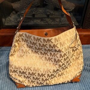 Michael Kors Cream and Brown Shoulder Bag